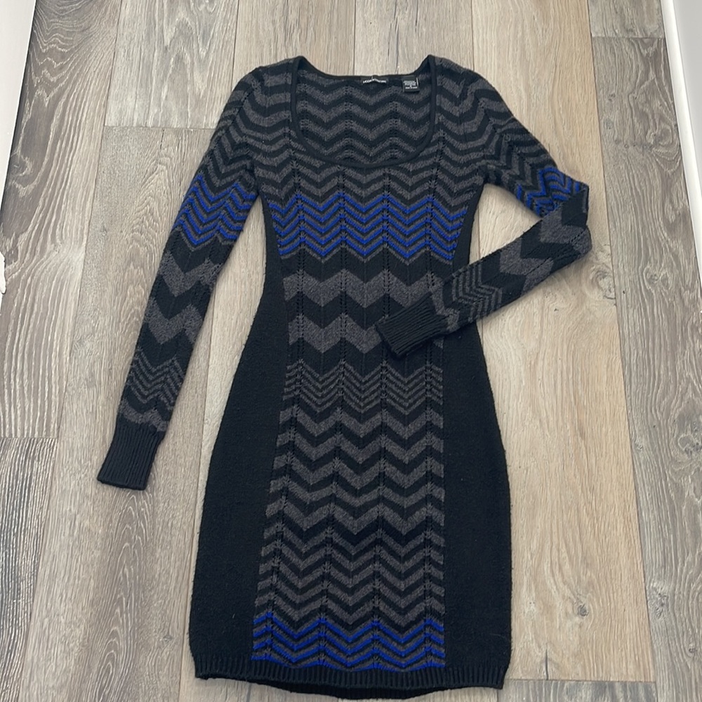 VS Vintage Bodycon Black Moda International Chevron Striped Sweater Mini Dress-S